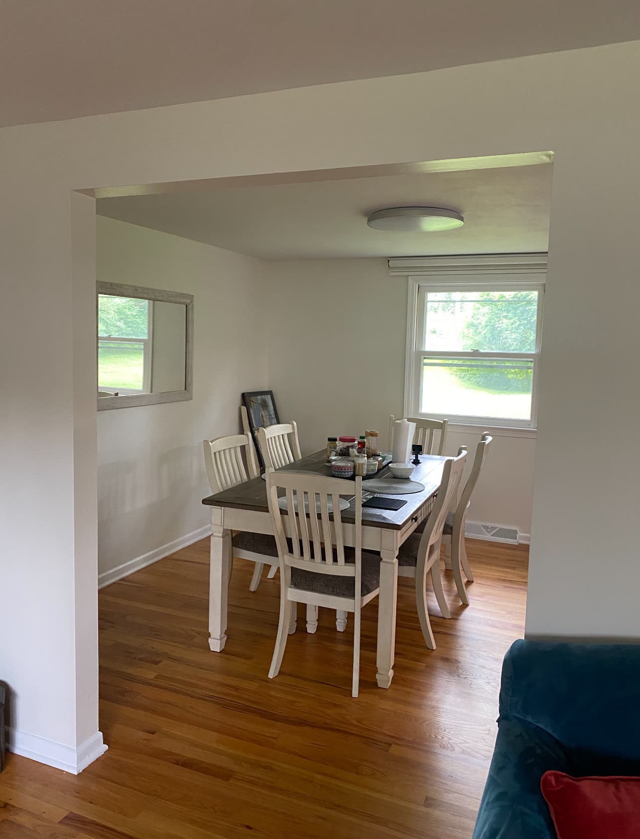 Dining room with fresh white paint and elegant finish